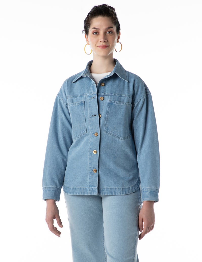 inkd جاكيت نسائي واسع الحجم - مقاس كبير | جيوب الدابل باتش | غسل الإنزيم | جاكيت للنساء - Image 2